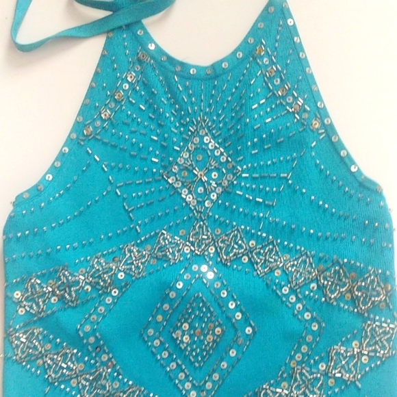 Cache Blue Embellished Halter Tank Top - Picture 6 of 11